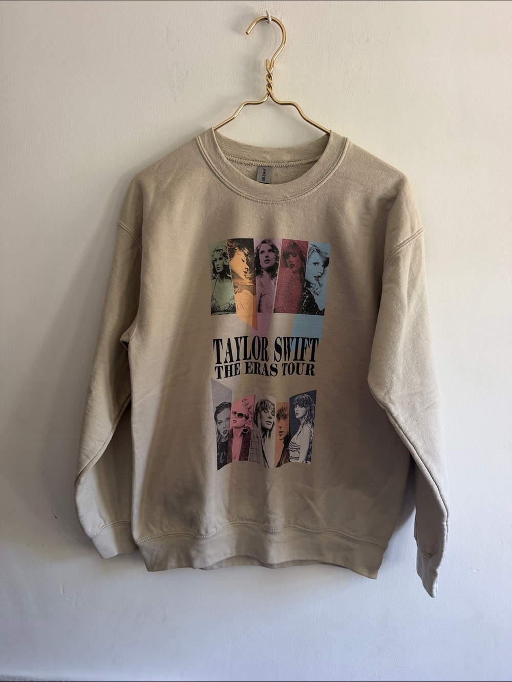 Taylor Swift Beige Crewneck Sweatshirt with Multi-Color Graphic
